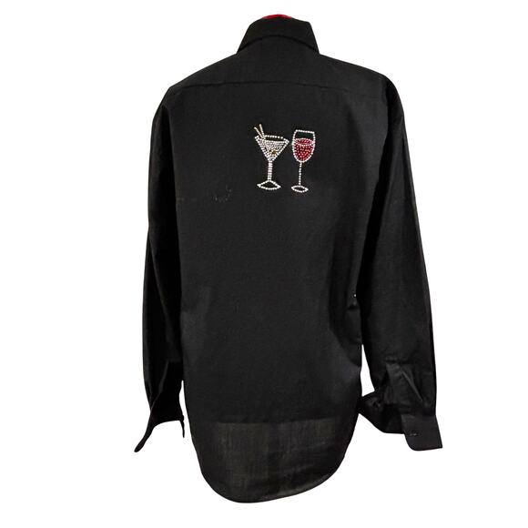 Las Olas black bejeweled novelty blouse Group Therapy cocktail glasses Size M - Picture 5 of 9